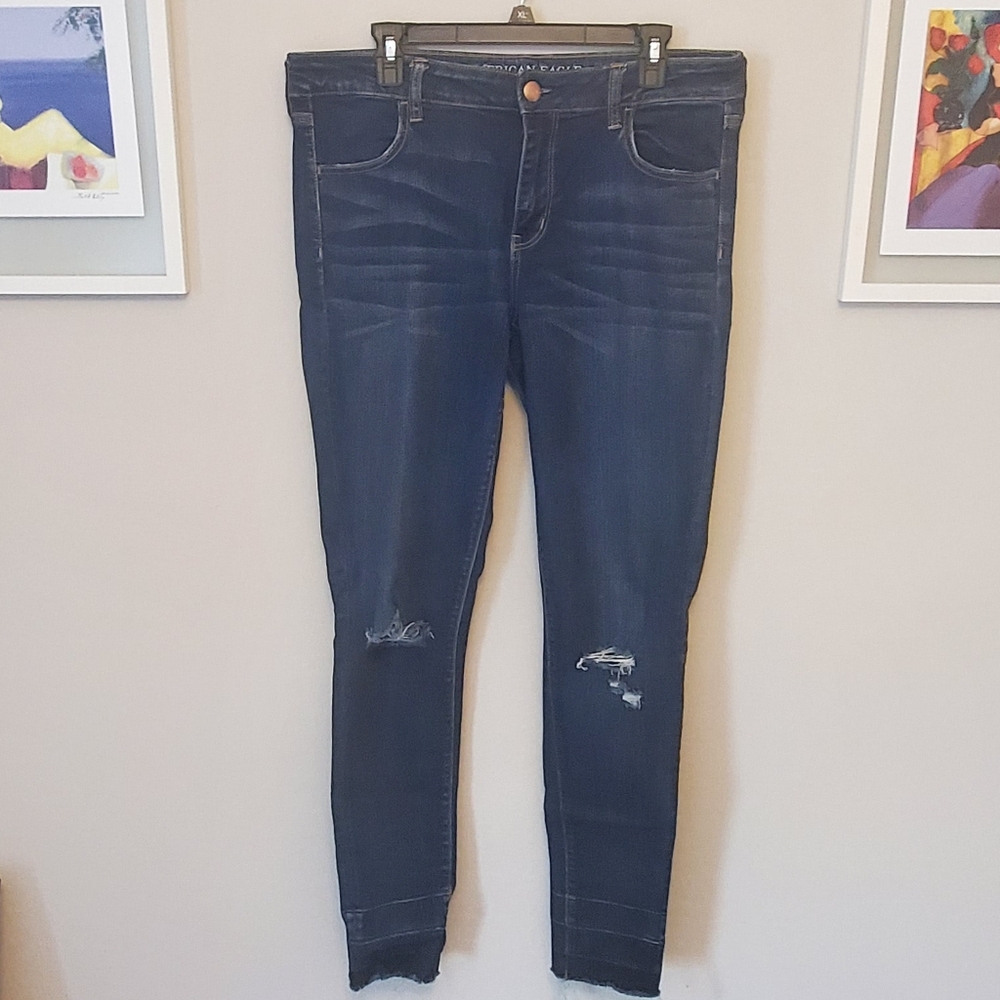 American Eagle Outfitters Dark Blue Distressed Jeans